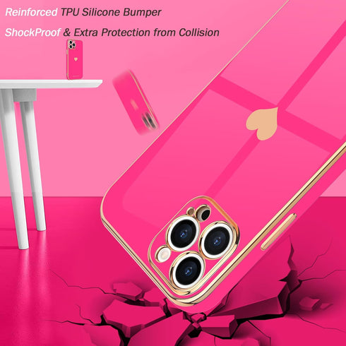 Teageo Compatible with iPhone 14 Pro Case for Girl Women Cute Love-Heart Luxury Bling Soft Back Cover Raised Camera Protection Bumper Silicone Sho...