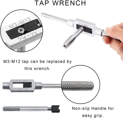 JONMON 8Pcs Metric Tap Set, M3-M12 Hand Screw Thread Plug Taps with Adjustable Thread Tap Reamer Wrench Milling Machine Tapping Kit for Woodworkin...