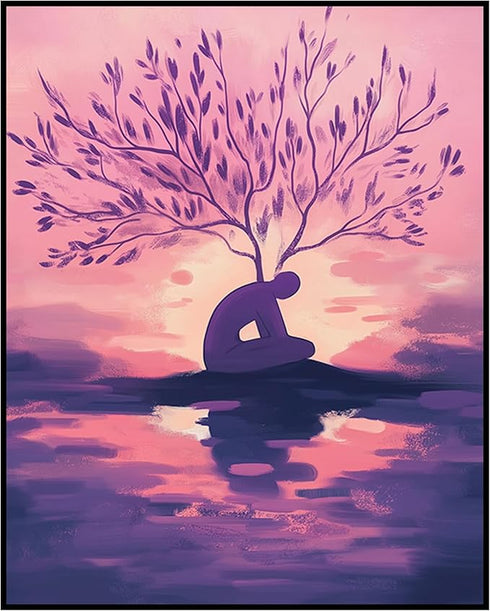 Posterizer 1 pcs-pink purple art-growth in solitude-in oil painting style 1-Abstract & Modern Art-Floral & Botanical Art-Chic Home Decor- unframed...