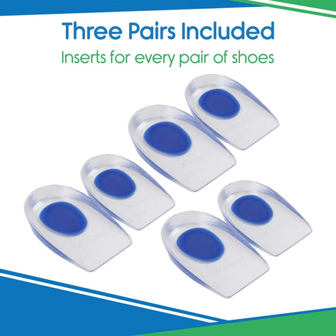 Heel Cups for Heel Pain Relief (3 Pairs) - Gel Cushion Inserts for Heel Spur, Achilles Tendonitis, Plantar Fasciitis - Insole Pads for Shoes Women...