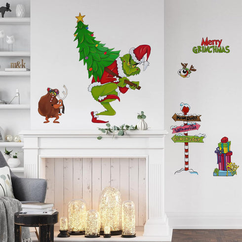 Yovkky Merry Christmas Wall Decals Stickers, Xmas Tree Sign Holiday Max Dog Decor, 2025 New Year Winter Green Red Farmhouse Home Kitchen Decoratio...