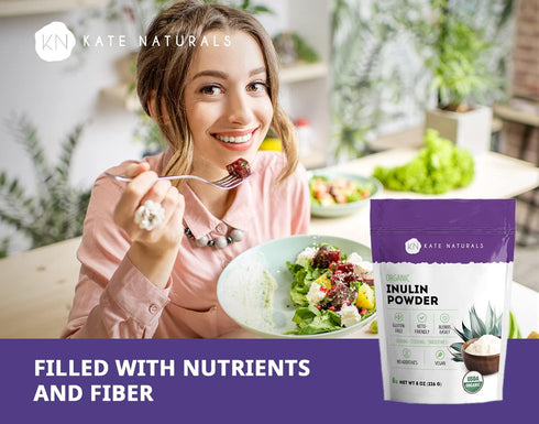 Kate Naturals Inulin Powder Organic for Prebiotic Fiber and Gut Health. Mix Well with Coffee & Smoothies (8oz, Organic, Blue Agave)...