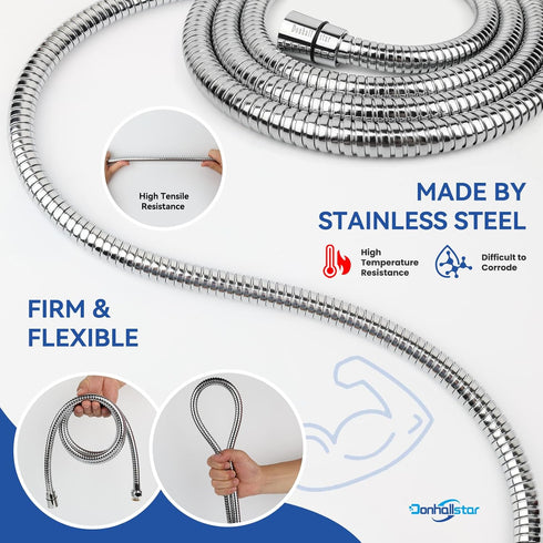 Stainless Steel Shower Head Hose,Shower Hose For Hand Held Shower Heads with Copper Core Brass Insert and Nut Replacement Shower Hose (96 In Chrom...
