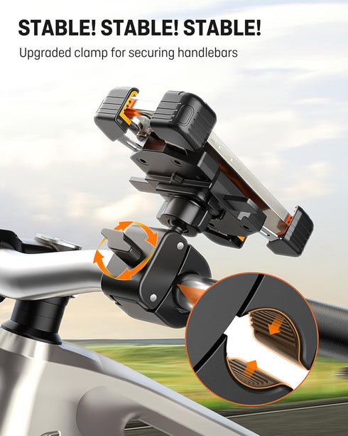 HENMI Bicycle Cell Phone Holder,Motorcycle Phone Mount,One Hand Operation Bicycle Handlebar Cell Phone Holder, 360° Rotatable Cell Phone Holder fo...