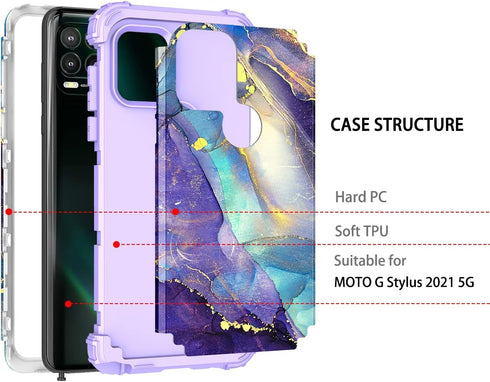 Rancase for Moto G Stylus 2021 5G Case,Three Layer Heavy Duty Shockproof Protection Hard Plastic Bumper +Soft Silicone Rubber Protective Case for ...