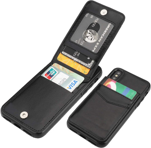 KIHUWEY Compatible with iPhone X/Xs Case Wallet with Credit Card Holder, Premium Leather Magnetic Clasp Kickstand Heavy Duty Protective Cover for ...