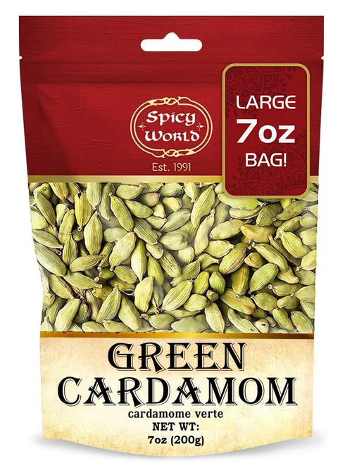 Spicy World Whole Green Cardamom Pods 7 Oz Large Bag (200g) - Natural Spice, Vegan, Large, Aromatic - By Spicy World...