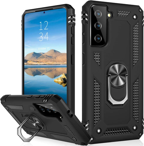 IKAZZ for Galaxy S21 Case,Military Grade Shockproof Heavy Duty Protective Phone Cover Pass 16ft Drop Test with Magnetic Kickstand Car Mount Holder...