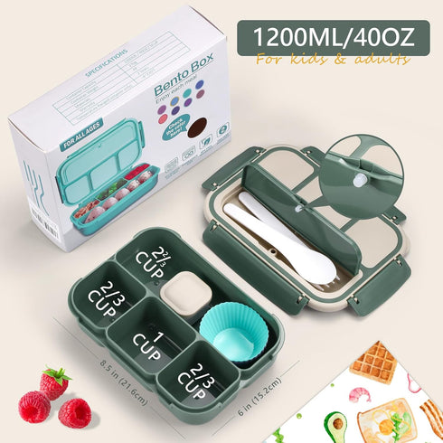 Bento Box Adult Lunch Box for Men Women, Bento Lunch Box for Kids Boys Girls School, Lunch Containers for Adults with 4 Compartments, Utensil set,...