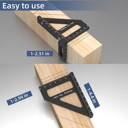 HFM 3D Multi-Angle Woodworking Square Measuring Ruler,45/90 Degree Aluminum Alloy Measuring Protractor High Precision Layout Measuring Tool for En...