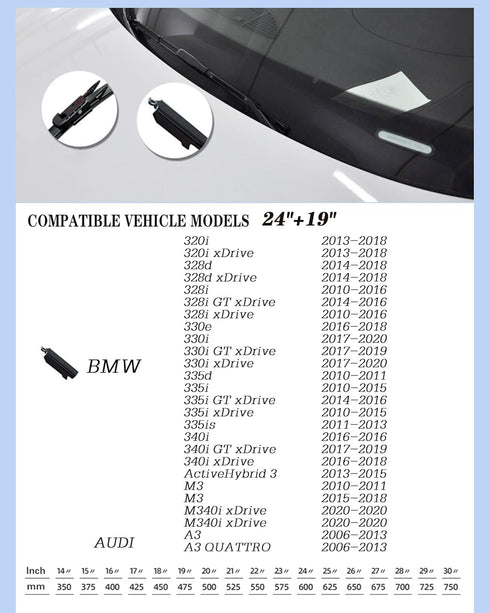 2 Factory Wiper Blades Replacement for AUDI A3 2006-2013 /A3 QUATTRO 2006-2013 /BMW 320i 2013-2018 Original Equipment Windshield Wiper Blades Set ...