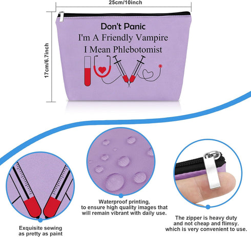Funny Nurses Phlebotomist Gifts Makeup Bag for Women Phlebotomy Technician Appreciation Gift Thank You Gift Purple Cosmetic Bag Pouch Nurses Day B...