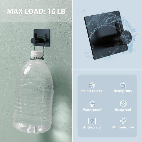 VIS'V Adhesive Hooks, Black Adhesive Towel Hooks Waterproof Self Adhesive Shower Wall Hooks Stainless Steel Stick on Hooks Heavy Duty Sticky Hooks...