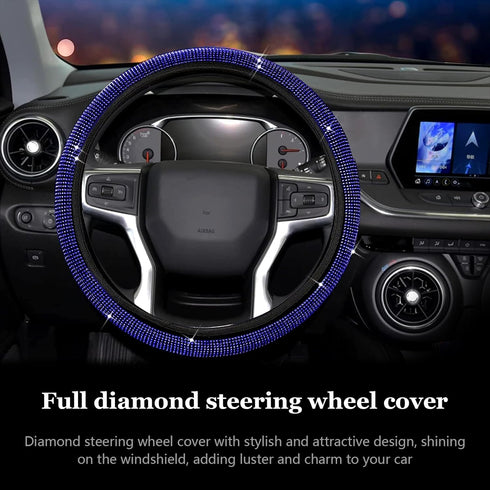 Bling Steering Wheel Cover, Crystal Diamond Steering Wheel Protector for Women Girls, 14-15 Inch Sparkling Rhinestone Decor Accessories, Universal...
