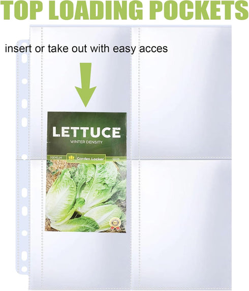 MUQING 30 Pack 120 Pockets Seed Packet Binder Sleeves, Garden Seed Storage Organizer Pages for 3 Ring Binder, Slot Size 3.5"x 5.5", Sleeves for Se...