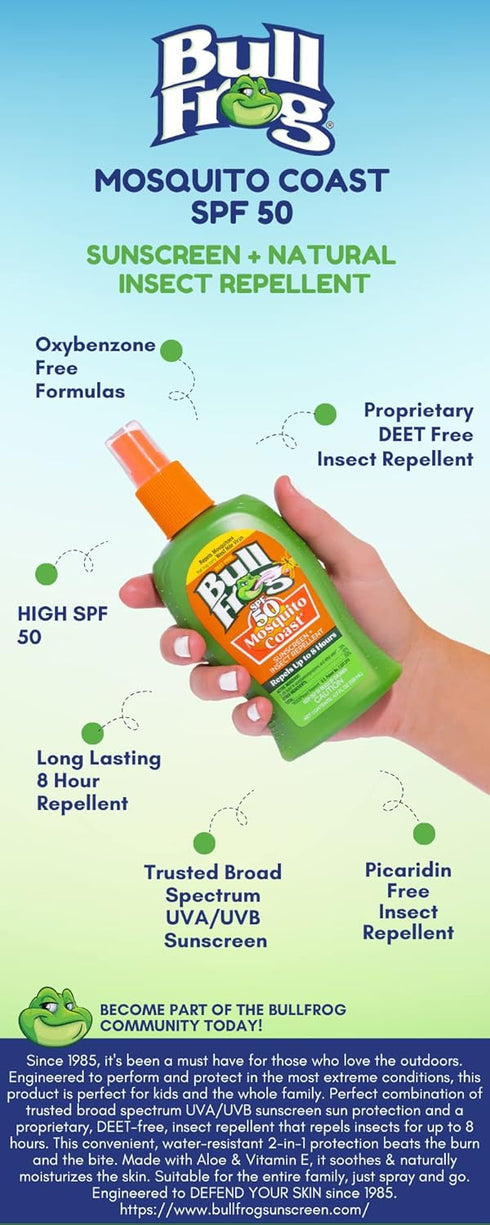 Bullfrog Mosquito Coast Bug Spray Insect Repellent + Sunscreen SPF 50, Pump Spray 4.7 Fl Oz...