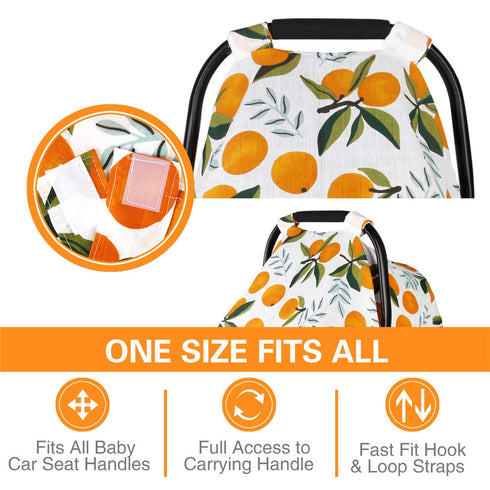 Baby Car Seat Cover Infant Carseat Canopy, Metplus Cotton Muslin Carrier Covers, Summer Stroller Canopie - Extra Wide Universal Fit, Lightweight B...