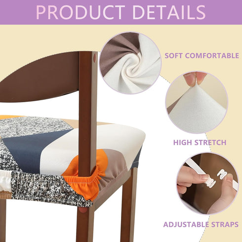 Set of 4 Dining Chair Seat Covers Removable Washable Upholstered Chair Seat Protector Cushion Slipcovers for Kitchen, Office with Rear-Covered...