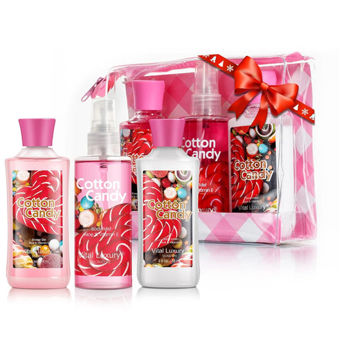 Bath & Body Care Travel Set - Home Spa Set with Body Lotion, Shower Gel and Fragrance Mist, Valentines Day Gifts for Her and Him(Cotton Candy)...