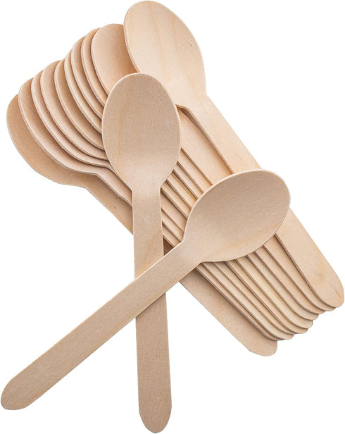 Disposable Wooden Forks -Pack of 100, 6.5" Length-Biodegradable, Natural Wooden Utensils, Great for Parties,Camping,Weddings&Dinner Events (Spoons...