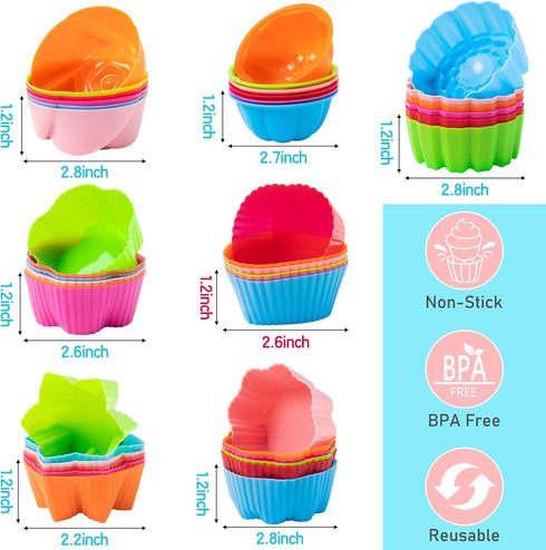 R HORSE 42 Pack Silicone Cupcake Molds Multi Flower-Shaped Baking Cups Non-Stick Cupcake Wrappers Holders Washable Cake Cups Liners Mold for Pan O...