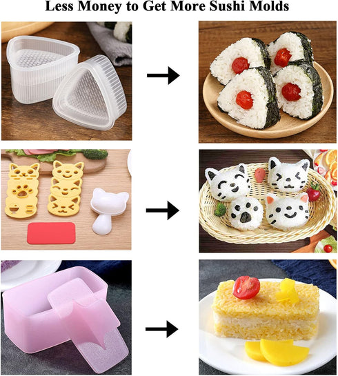 Rice Ball Maker - 3 Pack Onigiri & Sushi Mold Kit for Kids - Triangle Musubi Maker Press for Bento Box Accessories...
