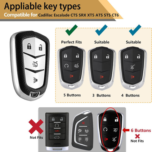 for Cadillac Key Fob Cover with Leather Keychain, Advanced Soft TPU Surface Grain Key Fob Case for 2015-2019 Cadillac Escalade CTS SRX XT5 ATS STS...