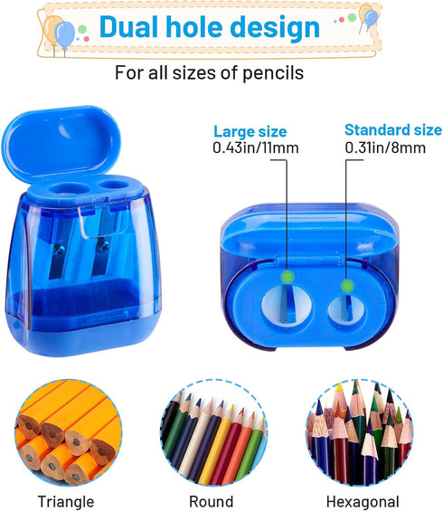 Colored Pencil Sharpeners Manual, Hand Held Small Compact Pencil Sharpener for Kids with Lid Dual Hole, (8-11mm) No.2/Makeup Pencils Classroom Adu...