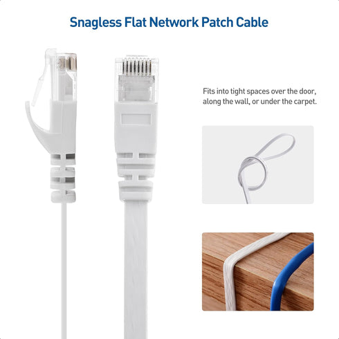 Cable Matters Cat6 Snagless Long Flat Ethernet Cable 50 ft in White with Nail-in Cable Clips...