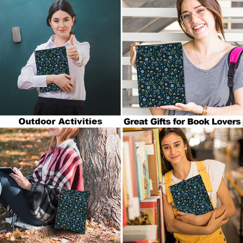 Wildflower Pattern Book Lovers Gifts Waterproof Book Sleeve Book Pouch Book Protector with Zipper and Front Pocket BookCover Case for Women Girl R...
