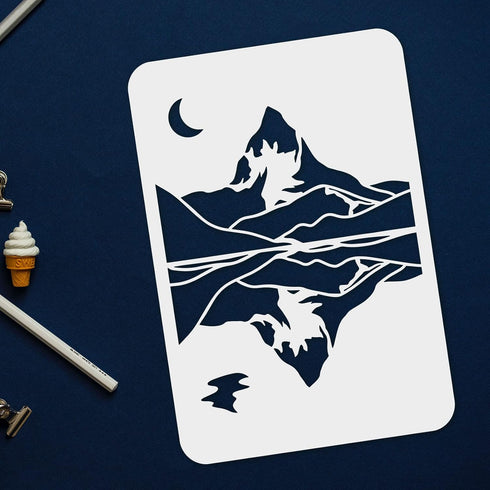 FINGERINSPIRE 6 Pcs Mountains Landscape Stencil 11.7x8.3 inch Mountains Stencils Template Plastic Moon Sun River Tree Stencils Reusable DIY Nature...