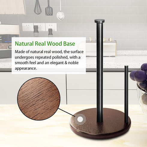 Wood Paper Towel Holder Countertop, OBODING, Farmhouse Kitchen Paper Towel Holders Stand with Real Wooden Base, fits Standard and Jumbo Size Paper...