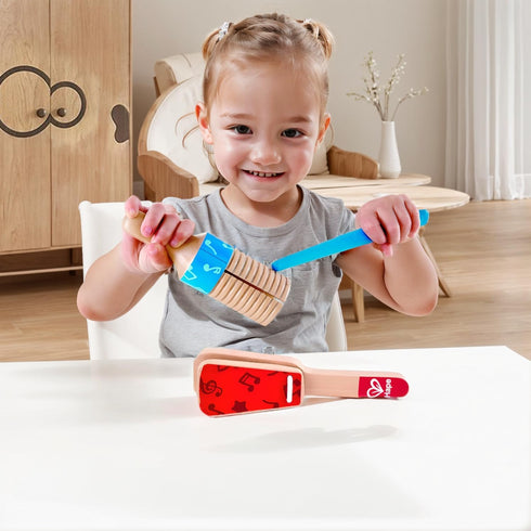 Hape Percussion Duo | Wooden Clapper & Guiro Hand Musical Instrument Toy Set for Toddlers...