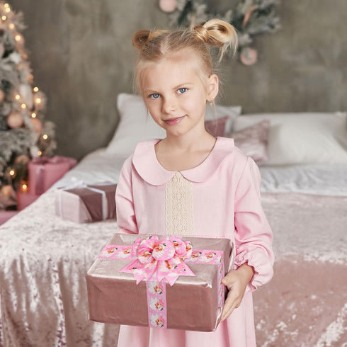 Whaline 6 Rolls Christmas Wired Edge Ribbon Pink Xmas Winter Holiday Craft Ribbon Buffalo Plaid Santa Snowman Snowflake Christmas Tree Truck Gift ...