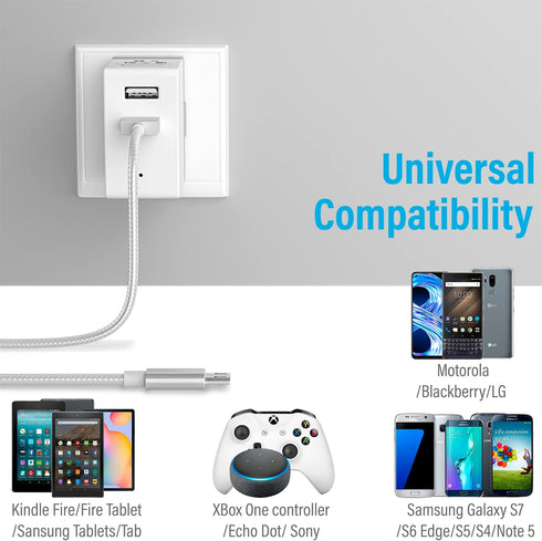 Micro USB Charging Cable, 10FT Nylon Braided Controller Charger, Charge and Play, Micro USB High Speed Charger Sync Cord for Controller Devices, C...