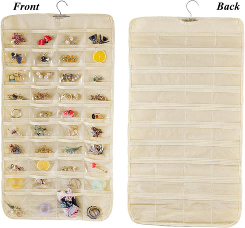 GAMERIEND Hanging Jewelry Organizer, Double Sided 80 Pocket Chain Storage Bag - Modern Beige...