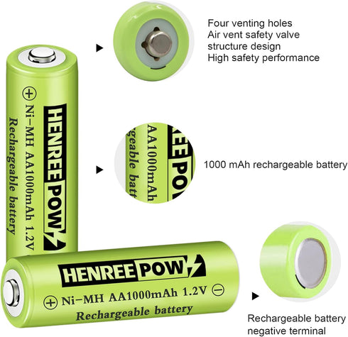 Henreepow Rechargeable AA Batteries, Ni-MH Double A Solar Batteries High Capacity 1.2V Pre-Charged for Outdoor Solar Lights, String Lights?Pathway...