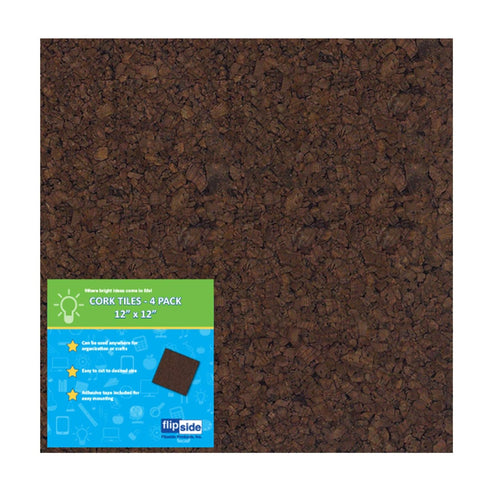 Flipside FLP12058 Dark Cork Tiles, 12" x 12", Pack of 4, Cork, Brown...