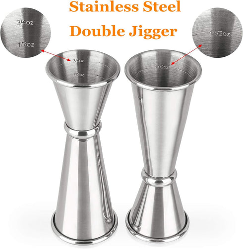 Double Clear Plastic and Stainless Steel Japanese Style Jigger, Set of 3, Cocktail Measuring Shot Glasses Drink Spirit Measure Cup for Bar Party K...