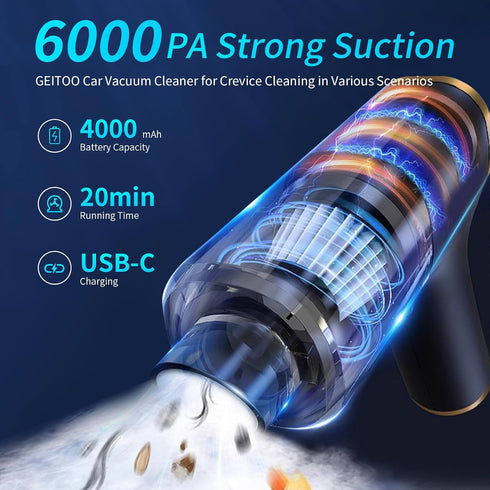 Handheld Cordless Car Vacuum Cleaner for Crevice Cleaning, 2 in 1 Dust Buster & Air Blower, 6000PA Portable Mini Hand Held Rechargeable Vacuum Cle...