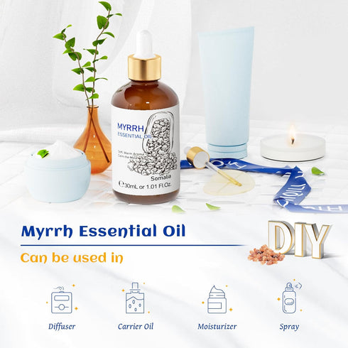 HIQILI Myrrh Essential Oil, for Skin, Masssge, Pain Relief, 100% Pure & Natural - 1.01 Fl Oz...