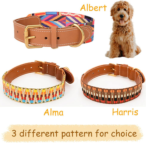 Mino Dog Collar Real Leather and Colorful Weaving Belt Made, Adjustable Buckle, Soft and Safety for Small Medium Large Dogs(Harris, Small) CG81029...
