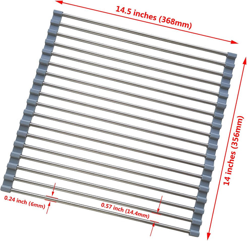 Roll Up Dish Drying Rack, Stainless Steel and Silicone Dish Drying Mat Over The Sink Foldable Drain Rack Multipurpose Dish Drainer for Kitchen, 14...