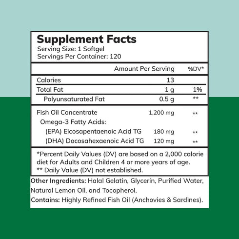 Zaytun Halal Fish Oil 1200mg Omega 3, Premium EPA/DHA, One Per Day, Supports Brain, Heart, Joint Health - 4 Months Supply, Lemon Flavor, Keto Frie...