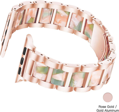 Light Apple Watch Band - Resin with Stainless Steel Luxury iWatch Band Compatible with Apple Watch Ultra Series 9 Series 8 Series 7 Series SE 6 5 ...