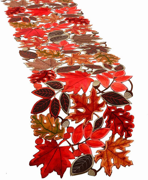 Simhomsen Embroidered Leaves Table Runner for Thanksgiving, Fall or Autumn Harvest Decorations, Dresser Scarf (14 × 53 inches)...