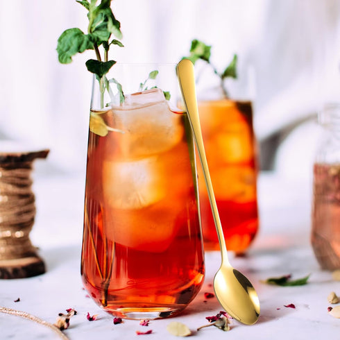7.7-Inch Gold Iced Tea Spoons Long Handle Stainless Steel, Coffee Stirring Spoons, Long Ice Cream Spoons, Long Handled Teaspoons, Cocktail Stirrin...