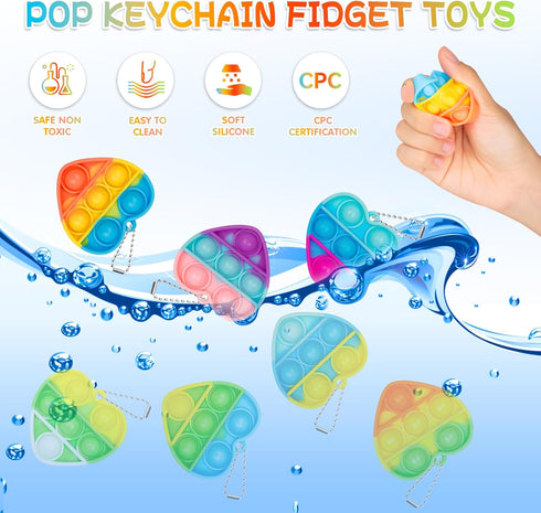 Pop Fidget Toy Birthday Party Favors for Kids 4-8,8-12 Year 30 PCS Bulk Toys Mini Pop Keychain Its Small Classroom Prizes Heart Fidgets It Bubbles...