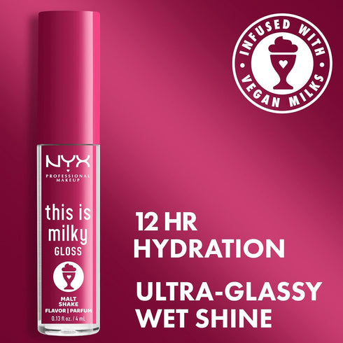 NYX PROFESSIONAL MAKEUP This Is Milky Gloss, Lip Gloss with 12 Hour Hydration, Vegan - Malt Shake (Warm Red)...