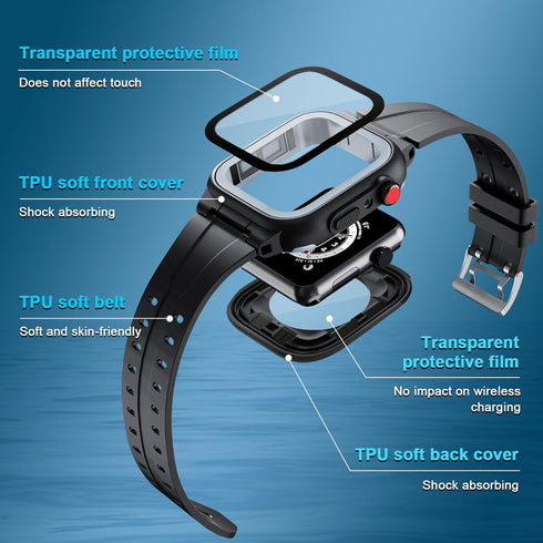 IP68 Waterproof Case with Band and Screen Protector Compatible for Apple Watch Series 10 9 8 7 6 5 4 3 2 SE2 SE,42mm...